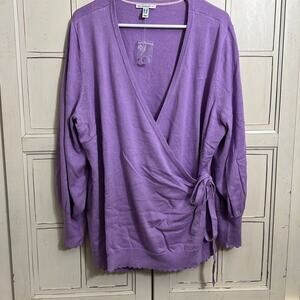NWOT Isaac Mizrahi size 2X purple wrap sweater